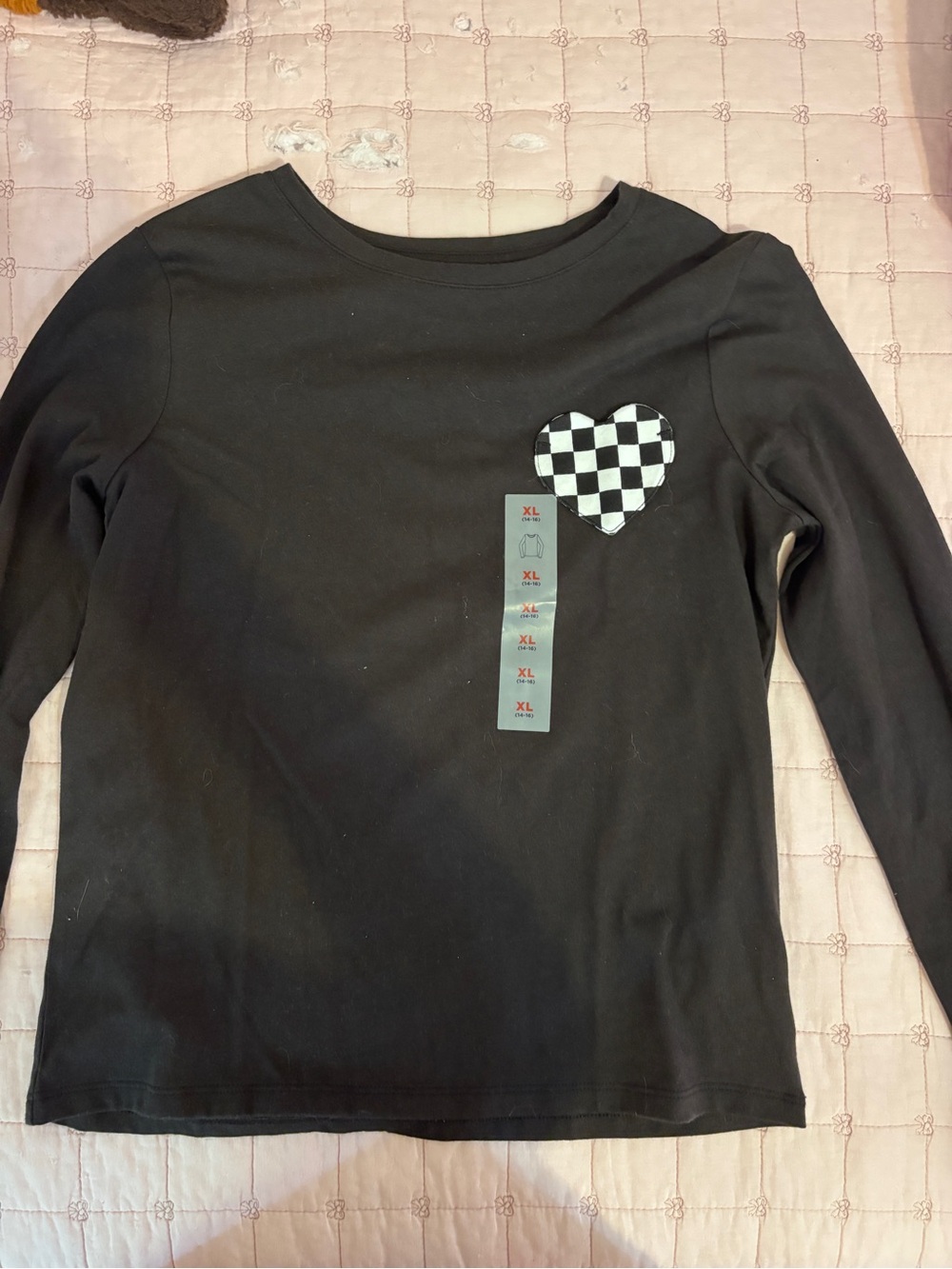 Old Navy Black Long-Sleeve Top with Checkerboard Heart